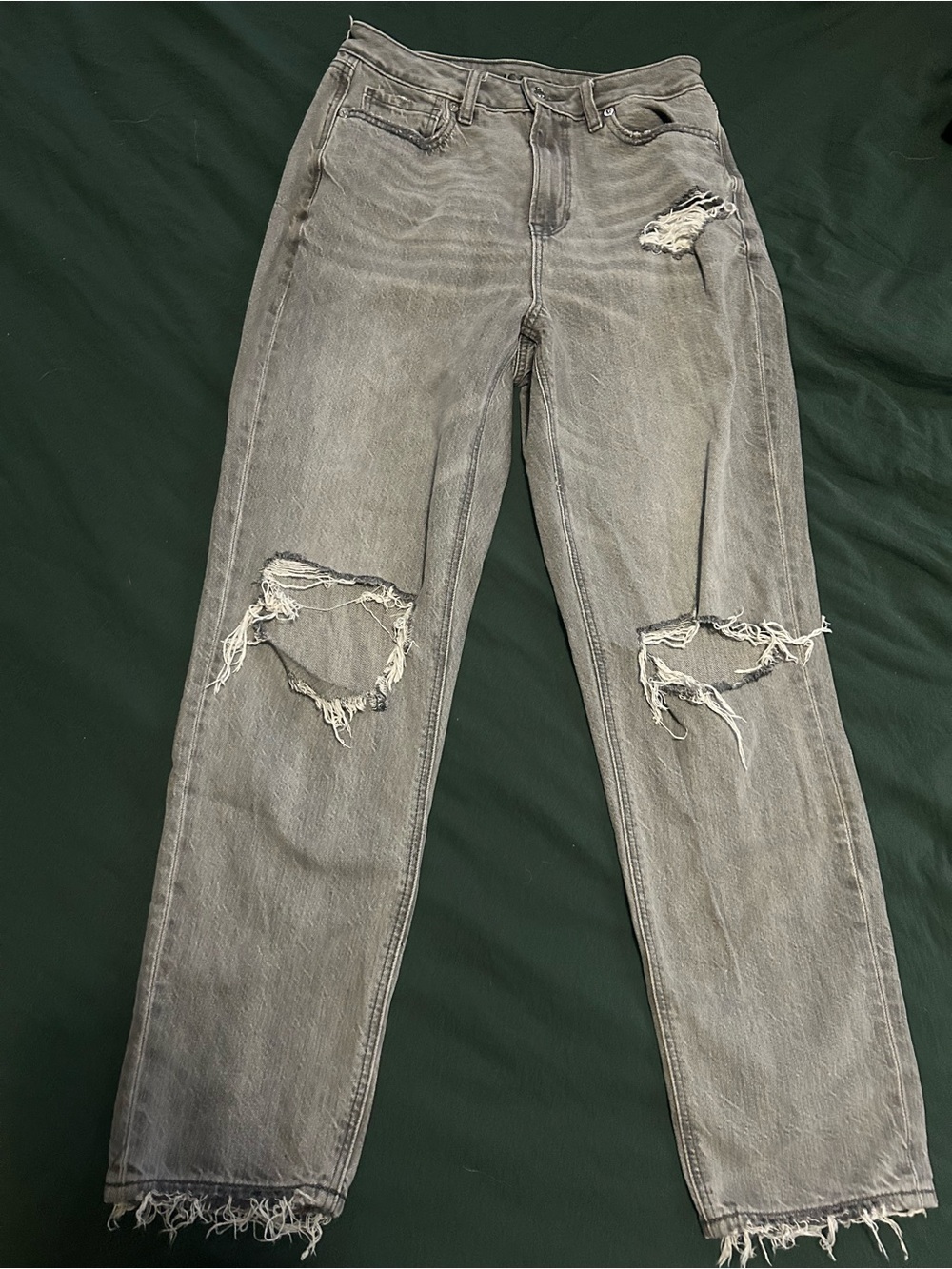 American Eagle Outfitters Faded Gray Distressed Straight-Leg Jeans